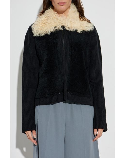 Marni Black Cardigan With Fur Collar