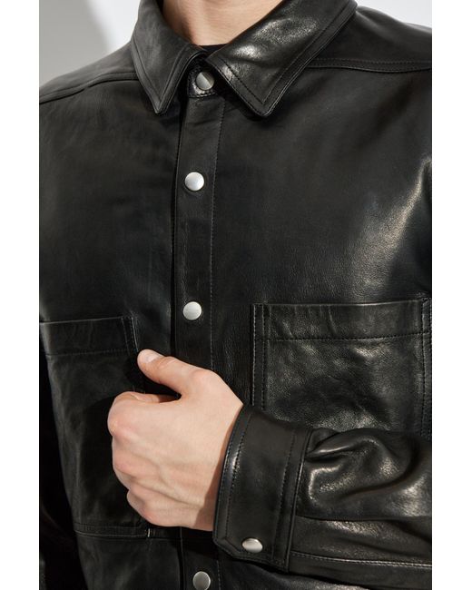 Rick Owens Black Leather Jacket With Pockets for men