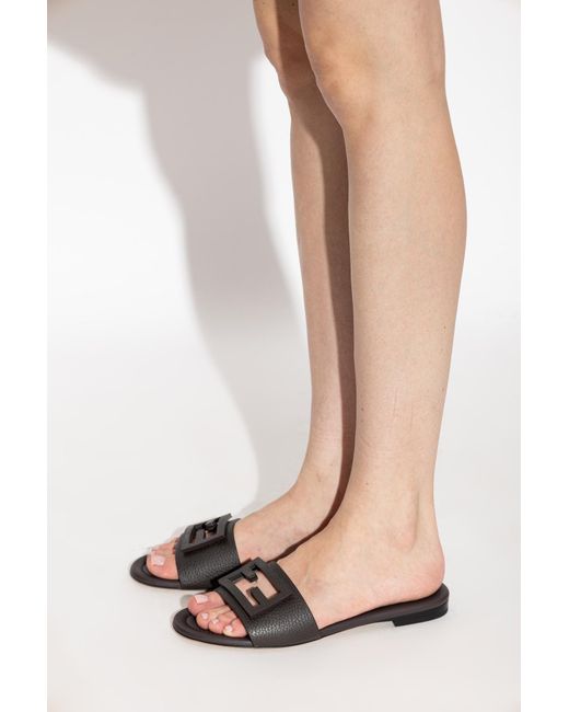 Fendi White Leather Slides