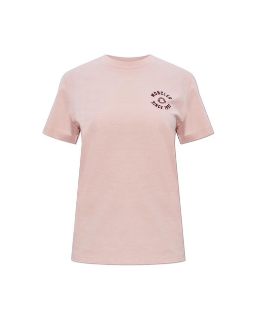 Moncler Pink T-Shirt With Logo Patch