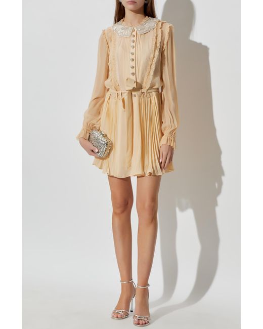 Self-Portrait Natural Dress With Shimmering Appliqués On The Collar