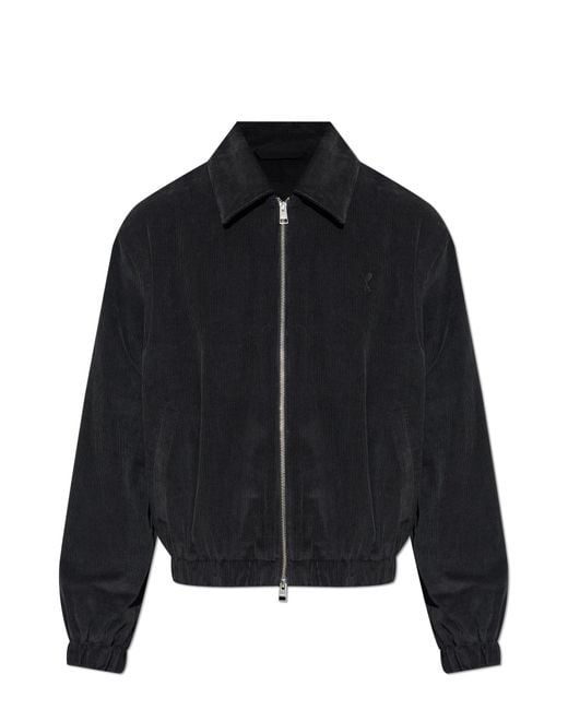 AMI Black Corduroy Jacket With Embroidered Logo for men