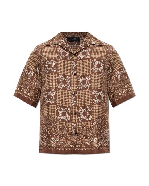 Amiri Brown Silk Short-Sleeve Shirt for men