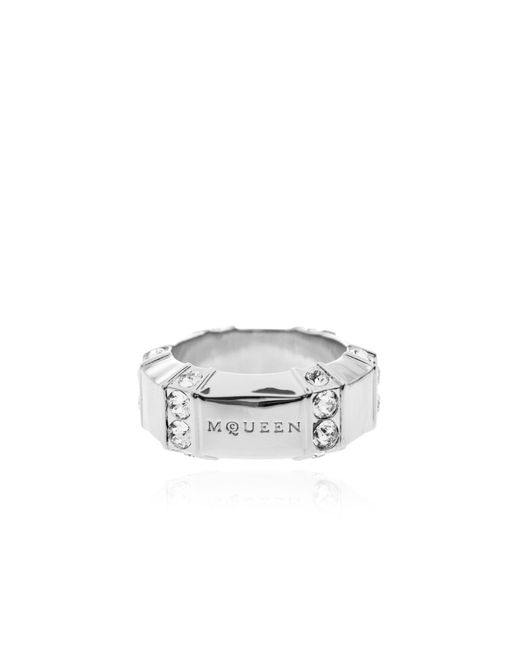 Alexander McQueen Metallic Signet Ring With Shimmering Crystals for men