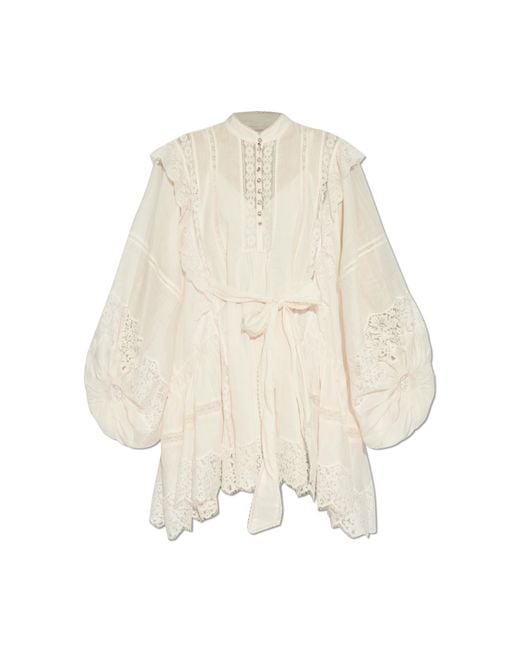 Zimmermann Natural Dress With Puff Sleeves