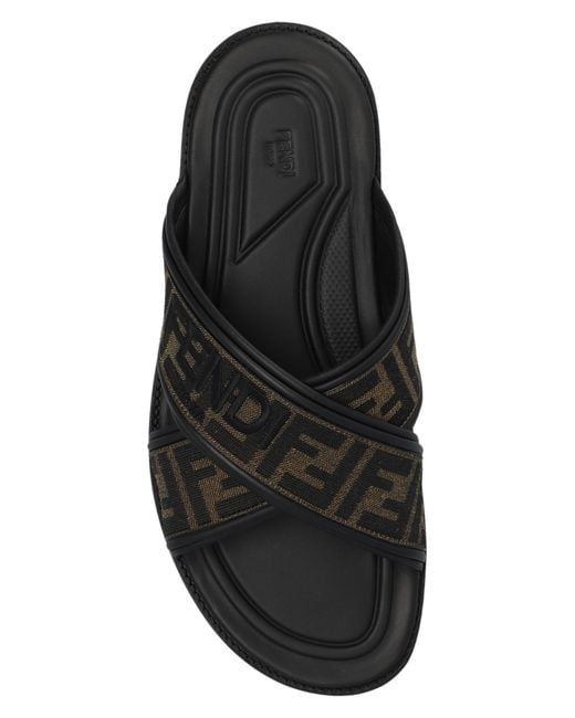Fendi Brown Slides With Logo for men