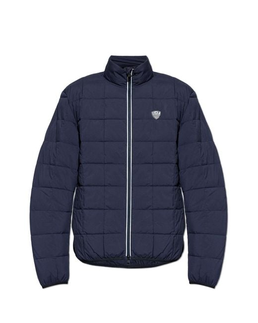 EA7 Blue Quilted Jacket With Stand-Up Collar for men