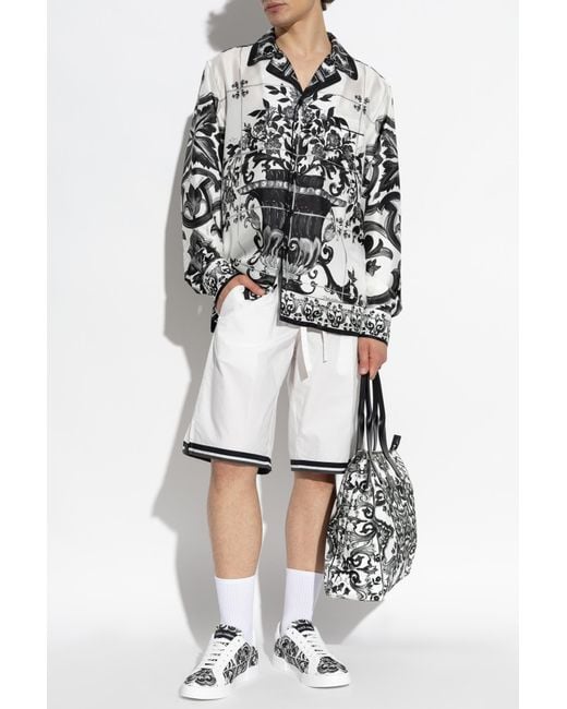 Dolce & Gabbana White Silk Shirt With Floral Motif for men
