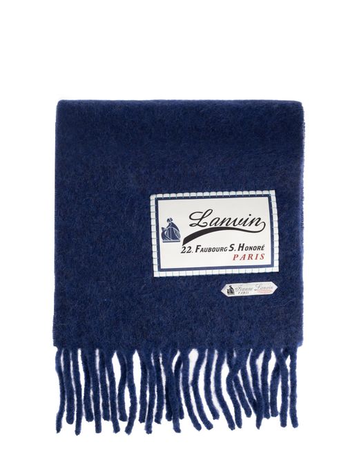 Lanvin Blue Wool Scarf With Logo