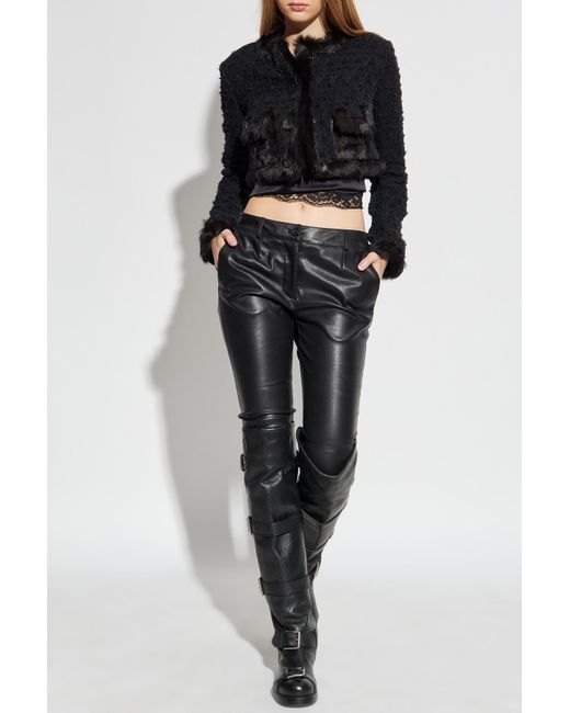 Dolce & Gabbana Black Tweed Jacket With Fur Inserts