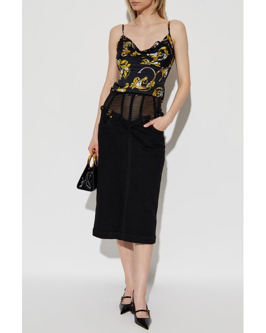 Versace Jeans Couture Black Denim Skirt With Back Slit