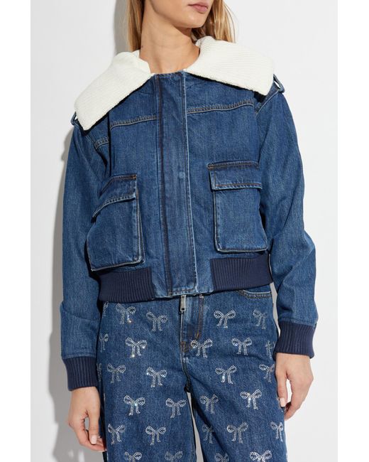 Self-Portrait Blue Denim Jacket With Detachable Collar