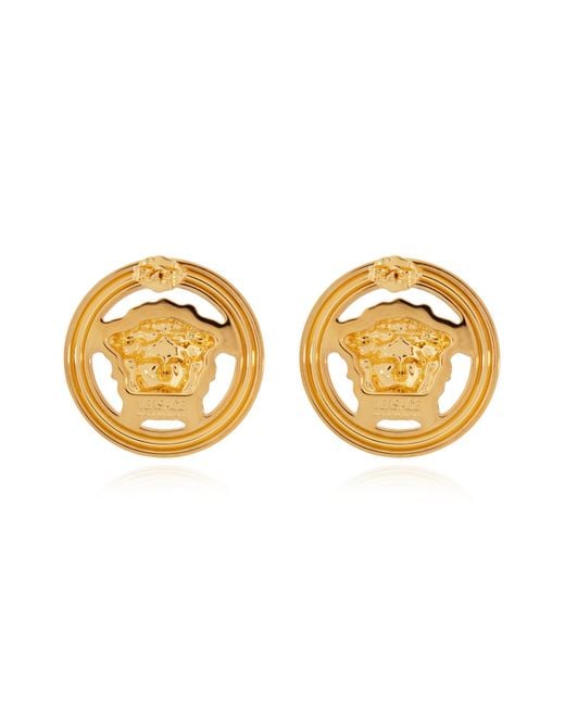 Versace Metallic Earrings With Logo