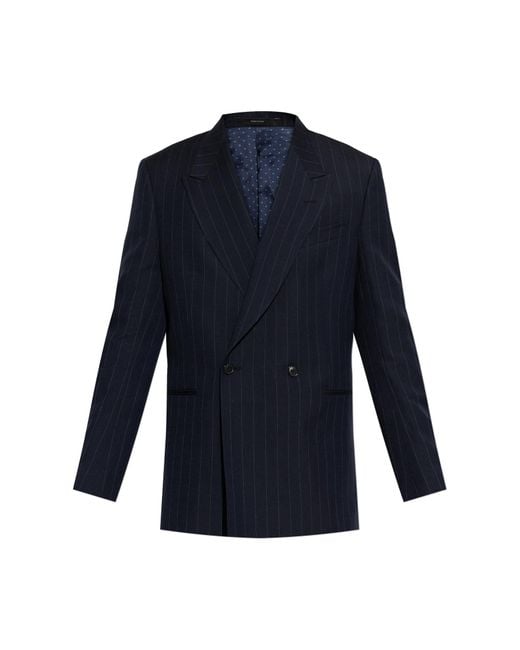 Paul Smith Blue Double-Breasted Pinstripe Blazer for men