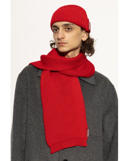 DSquared² Red Set: Hat And Scarf for men