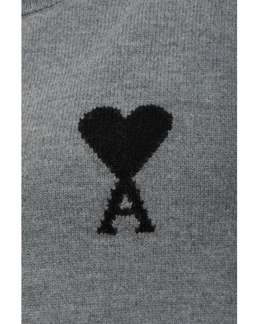 AMI Gray Wool Turtleneck With Logo