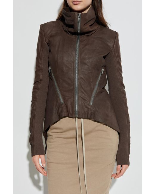 Rick Owens Brown Leather Jacket 'Naska'