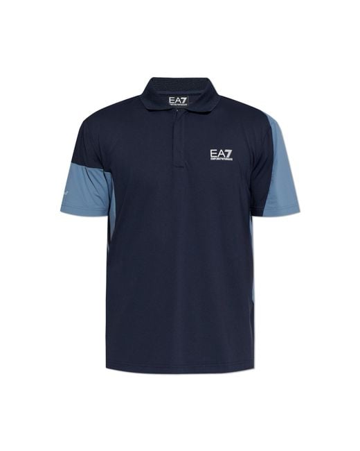 EA7 Blue Polo Shirt With Printed Logo for men