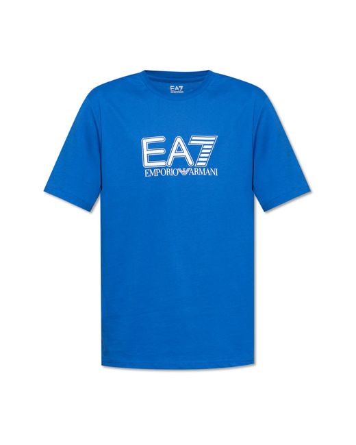 EA7 Blue T-Shirt With Printed Logo for men