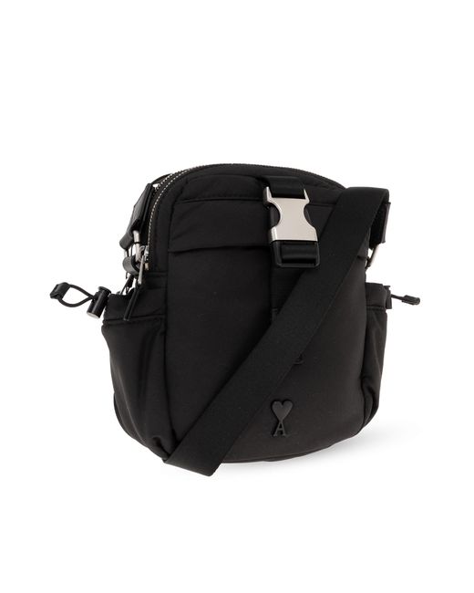 AMI Black Shoulder Bag With Logo, for men