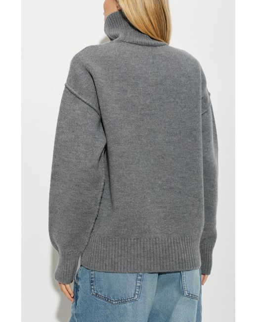 AMI Gray Wool Turtleneck With Logo