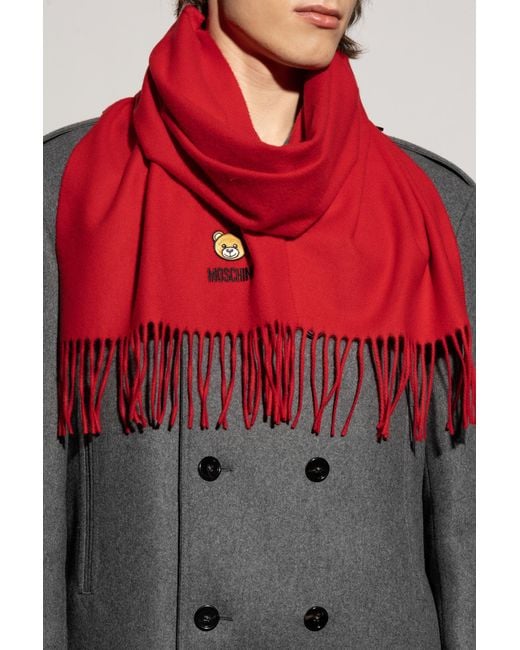 Moschino Red Wool Scarf With Logo