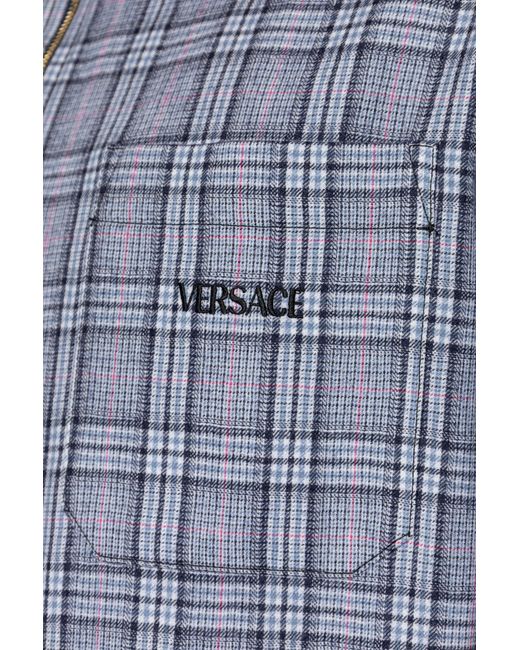 Versace Blue Checked Pattern Shirt for men