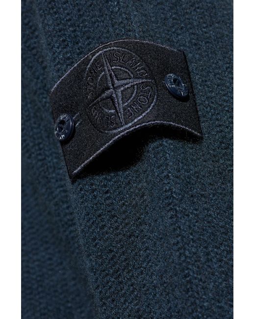 Stone Island Blue Down Jacket With Logo Patch for men