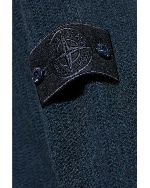 Stone Island Blue Down Jacket With Logo Patch for men
