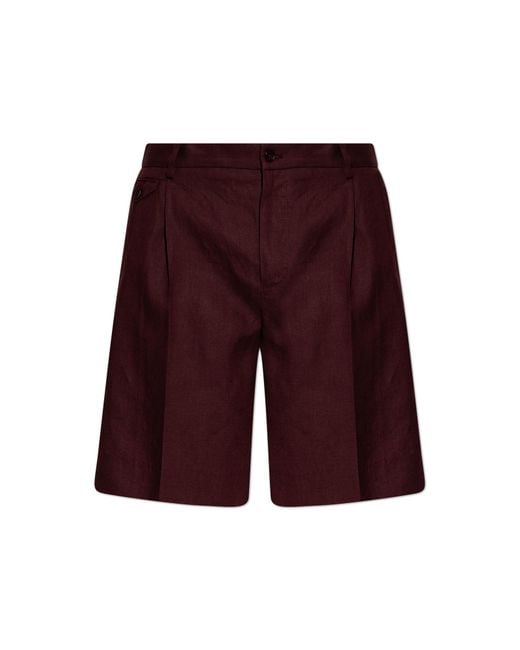 Dolce & Gabbana Red Linen Pleated Shorts for men