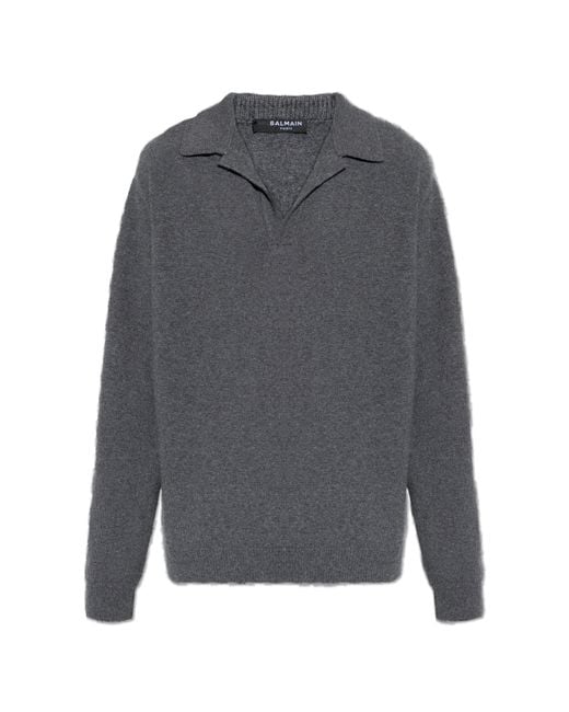 Balmain Gray Sweater With A Sweetheart Neckline for men