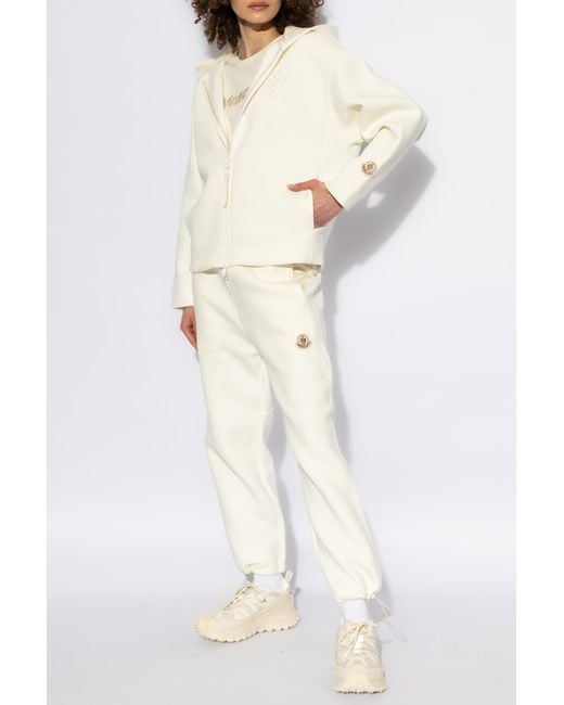 Moncler White Sweatpants With Logo Patch