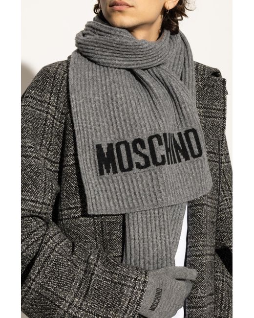Moschino Gray Scarf With Logo