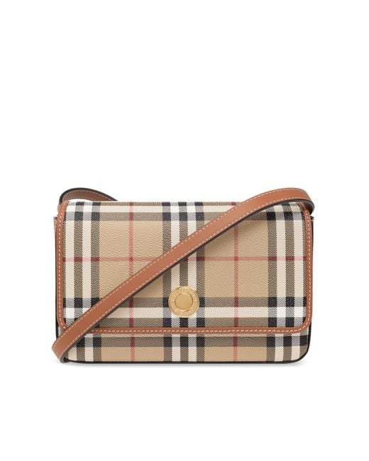 Burberry Natural Hampshire Check-print Woven And Leather Shoulder Bag