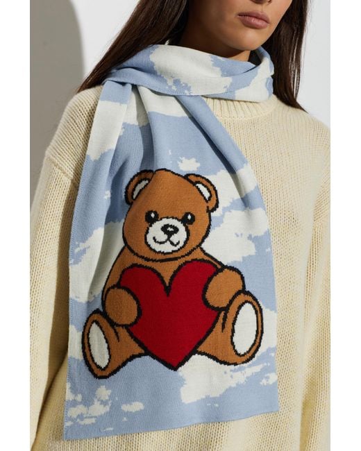 Moschino White Scarf With A Characteristic Teddy Bear Motif