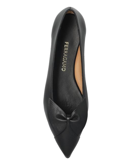 Ferragamo Black Leather Ballet Flats With A Bow