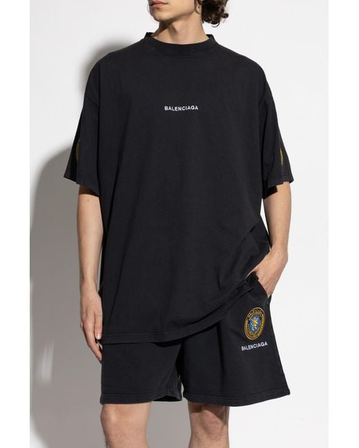 Balenciaga Black T-Shirt With A Patch On The Sleeve for men