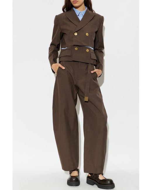 Sacai Brown Double-Breasted Blazer
