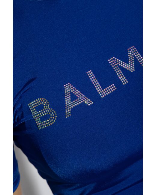 Balmain Blue Swim Top With Logo