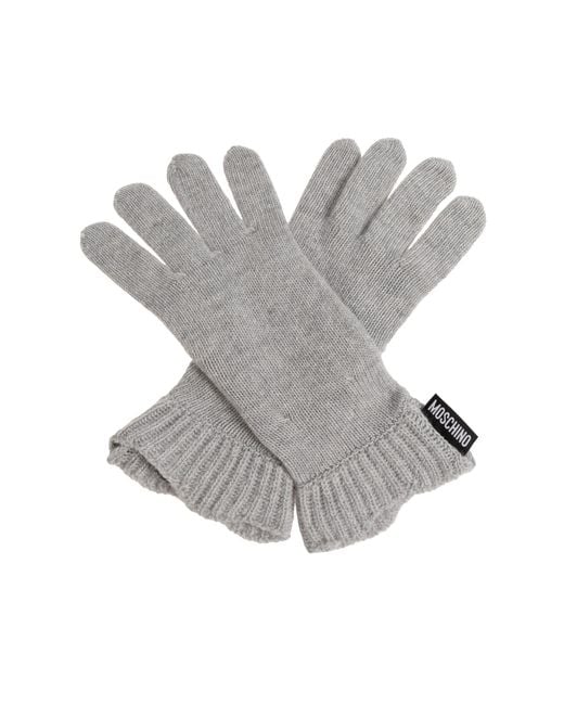 Moschino Gray Gloves With Logo Patch