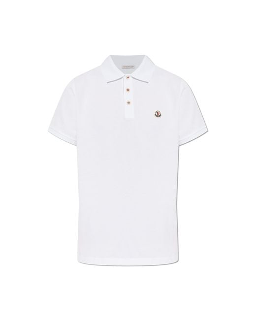 Moncler White Polo With Logo Patch for men
