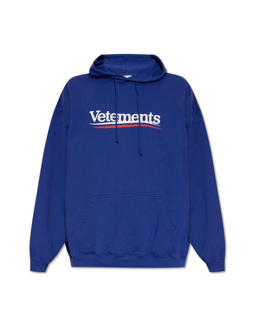Vetements Blue Hoodie With Logo, for men