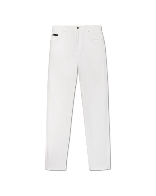 Dolce & Gabbana White Jeans With Logo Application,