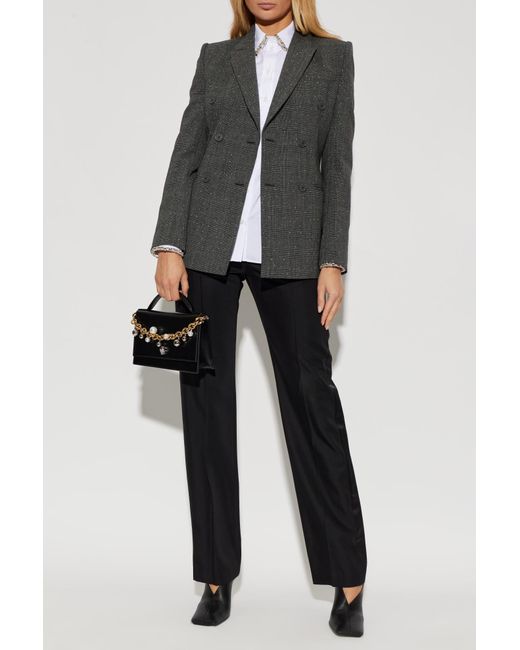 McQueen Black Wool Blazer With Check Pattern