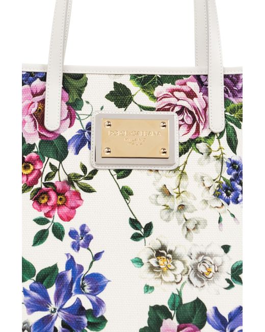 Dolce & Gabbana White Shopper Bag With Floral Motif