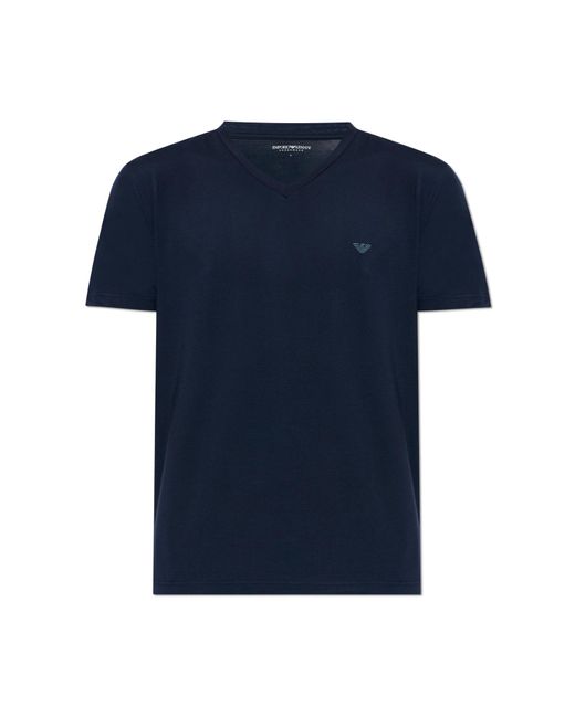 Emporio Armani Blue Lingerie T-Shirt With V-Neck for men