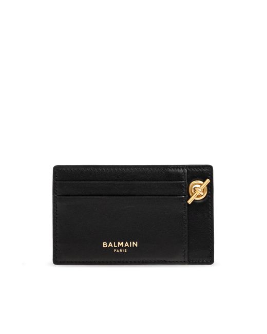 Balmain Black Leather Card Holder With Chain