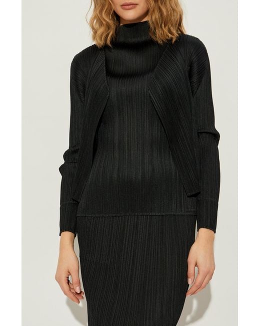 Pleats Please Issey Miyake Black Pleated Cardigan