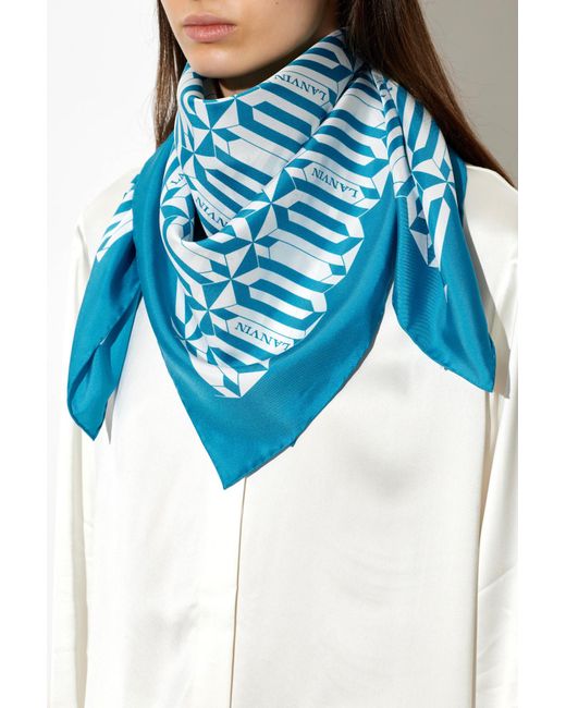 Lanvin Blue Silk Scarf With Logo