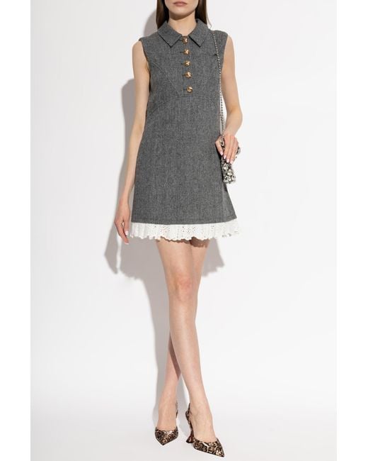 Self-Portrait Gray Dress With A Herringbone Pattern